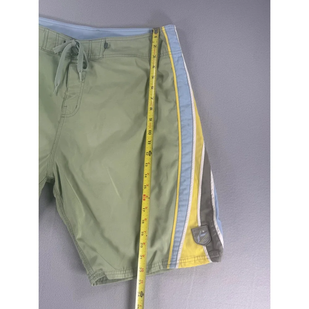 Vintage Rusty Mens Board Shorts Sage Green Striped Surf Swim Trunks Size 36